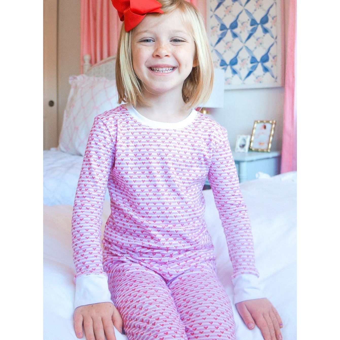 Sailor Hearts Two Piece Kids Pajamas Pink|8844