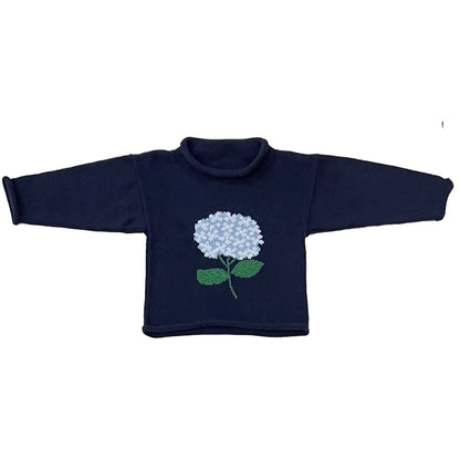 Hydrangea Roll Neck Sweater-Navy|12837