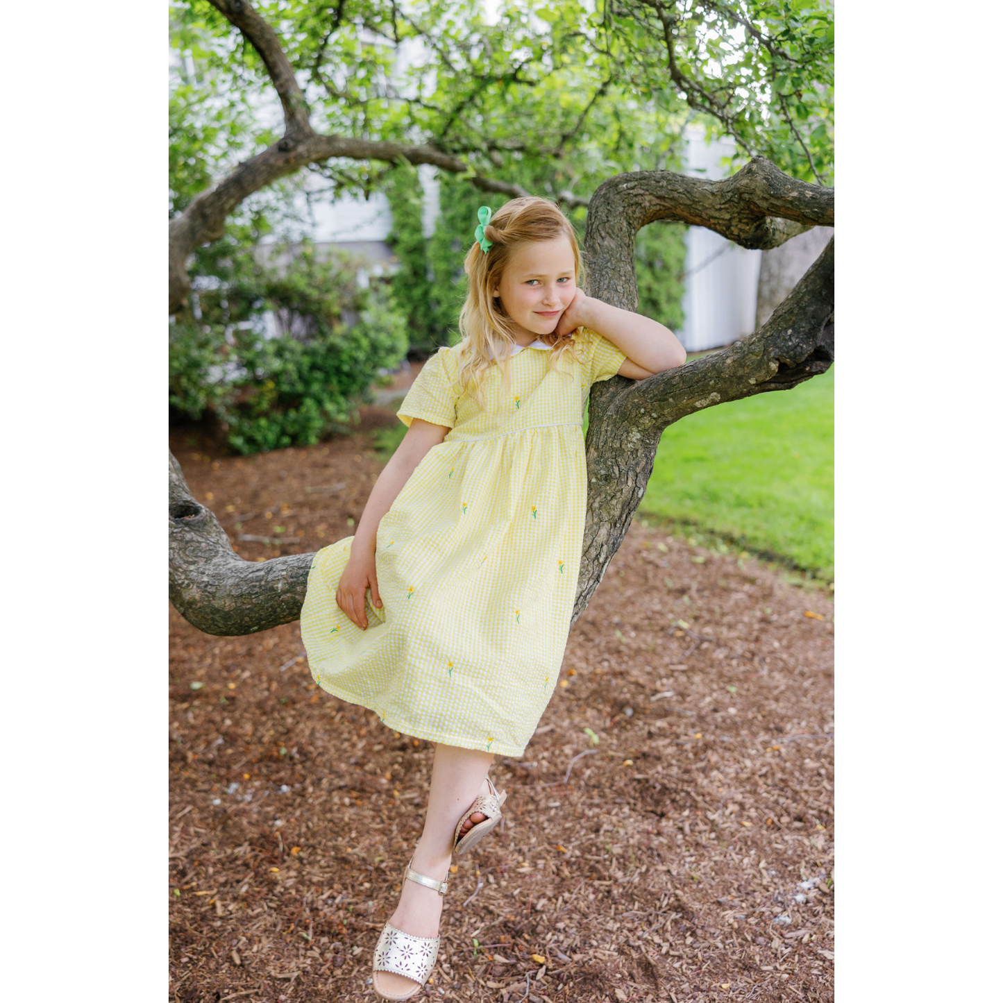 Yellow Gingham Daffodil Dress with Peter Pan Collar|10049