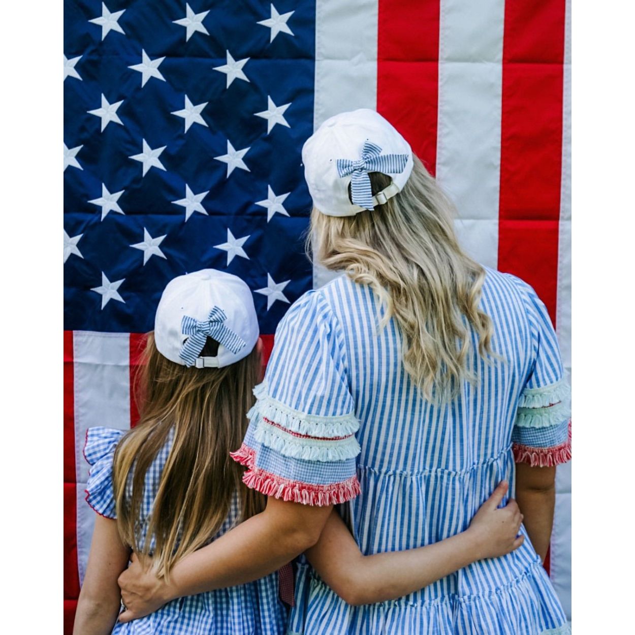 Women's American Flag Bow Baseball Hat- white|8311