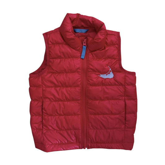 Red Puffer Vest with Embroidered Nantucket