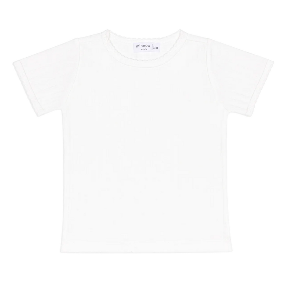 girls shell white pointelle puff sleeve shirt|11446