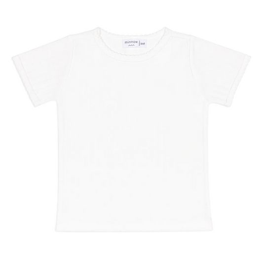 girls shell white pointelle puff sleeve shirt|11446