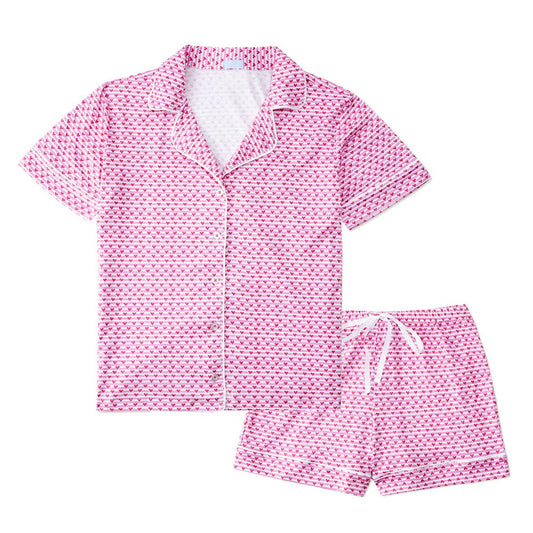 Sailor Hearts Women’s Button Front Short Pajama Set PINK|8870