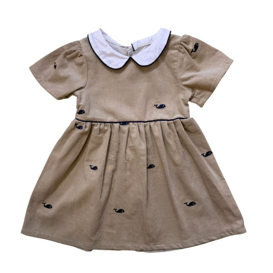 Tan Corduroy Dress with Navy Whales|10204