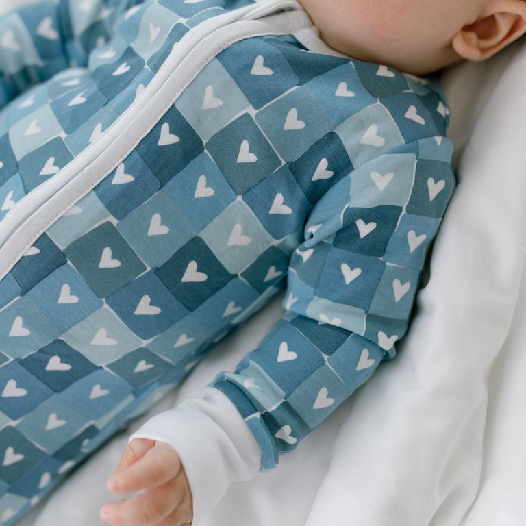 Block Hearts Zip Baby Onesie - Blue|6236