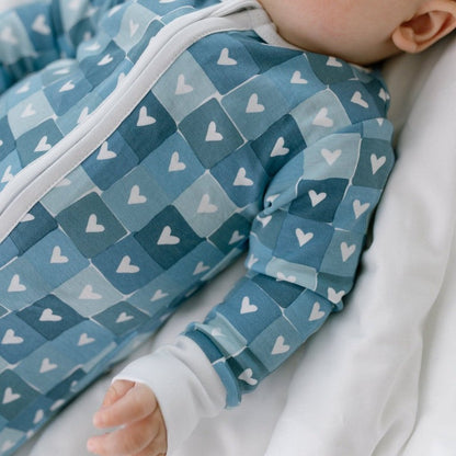 Block Hearts Zip Baby Onesie - Blue|6236