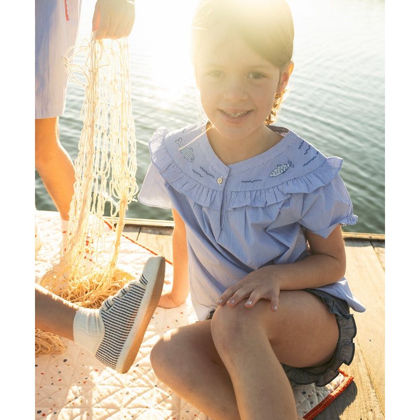 Margo Blouse, Blue Pinstripe|6891