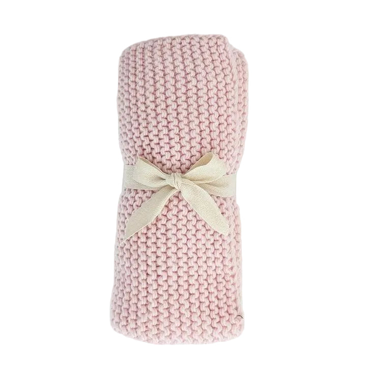 Garter Stitch Knit Blanket- Blush|12201