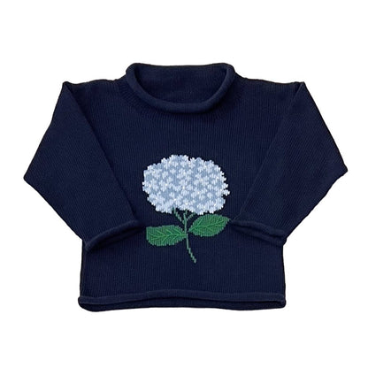 Hydrangea Roll Neck Sweater-Navy|12836