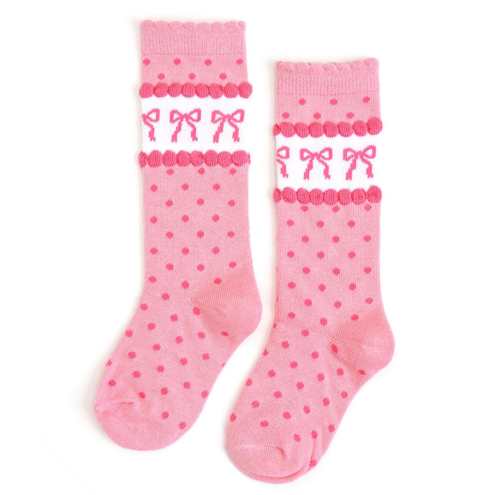 Pink Bow Scalloped Knee Socks|10406