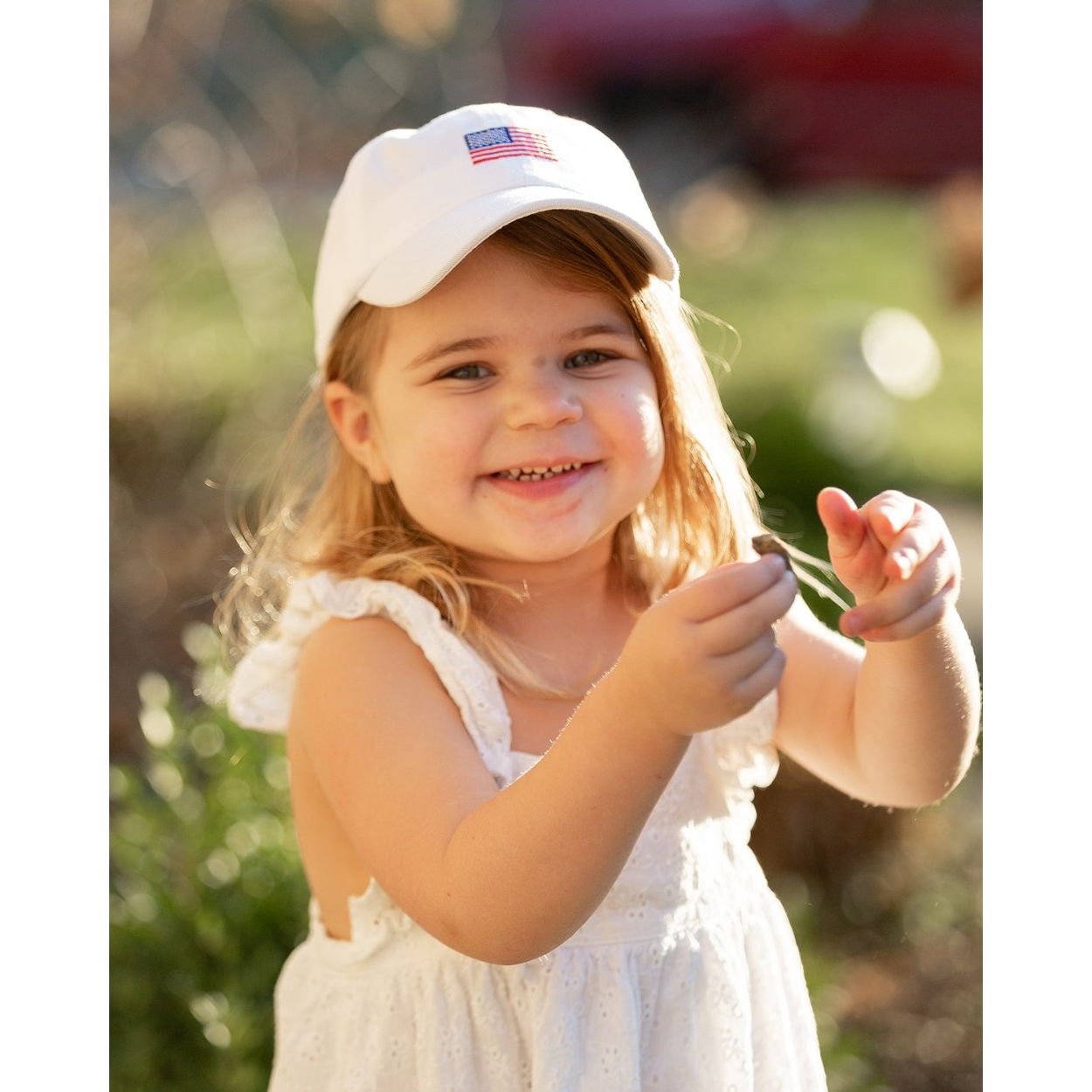 Girls' American Flag Bow Baseball Hat- white|8278