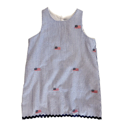 Blue Seersucker Dress with American Flags|7738