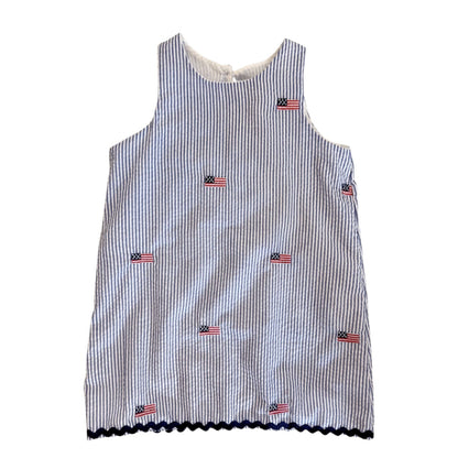 Blue Seersucker Dress with American Flags