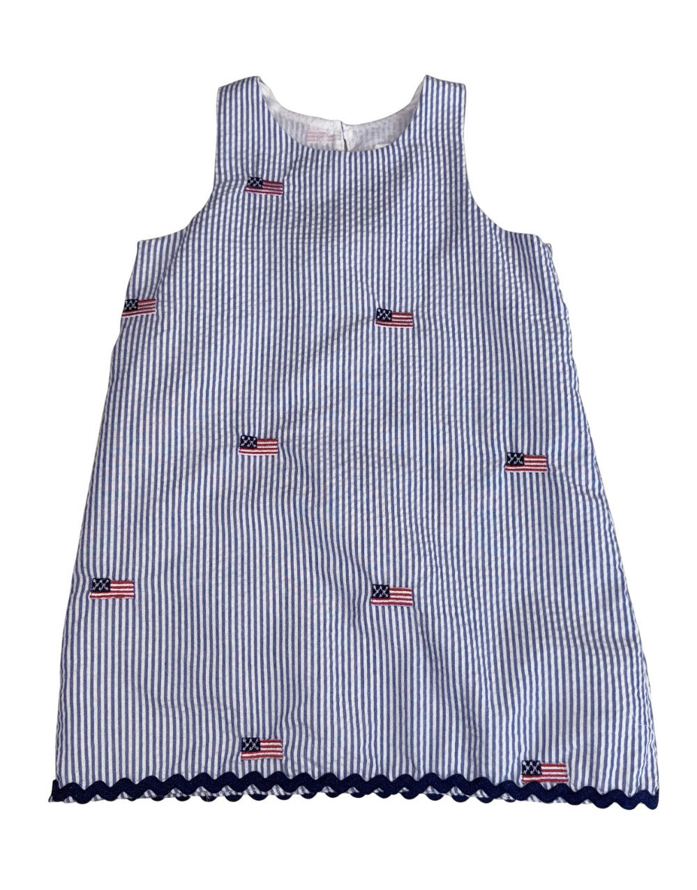 Blue Seersucker Dress with American Flags|9617