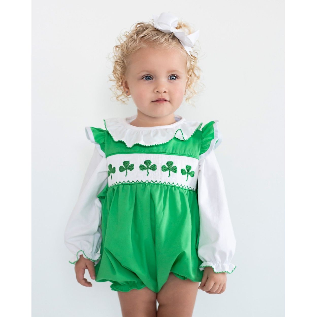 Shamrocks Smocked Green Knit Bubble|10790