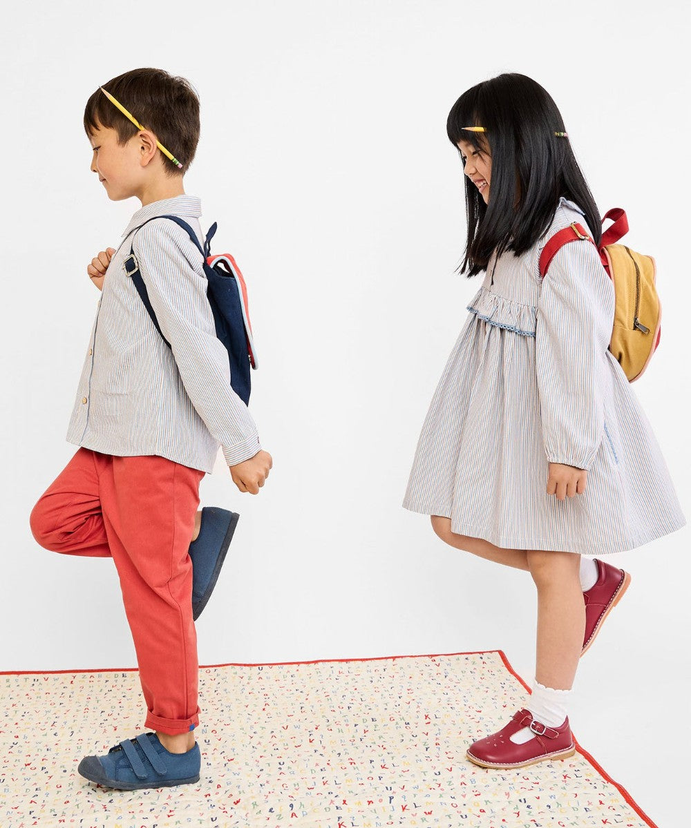 Hannah Dress, Indigo Linen Stripe|9044