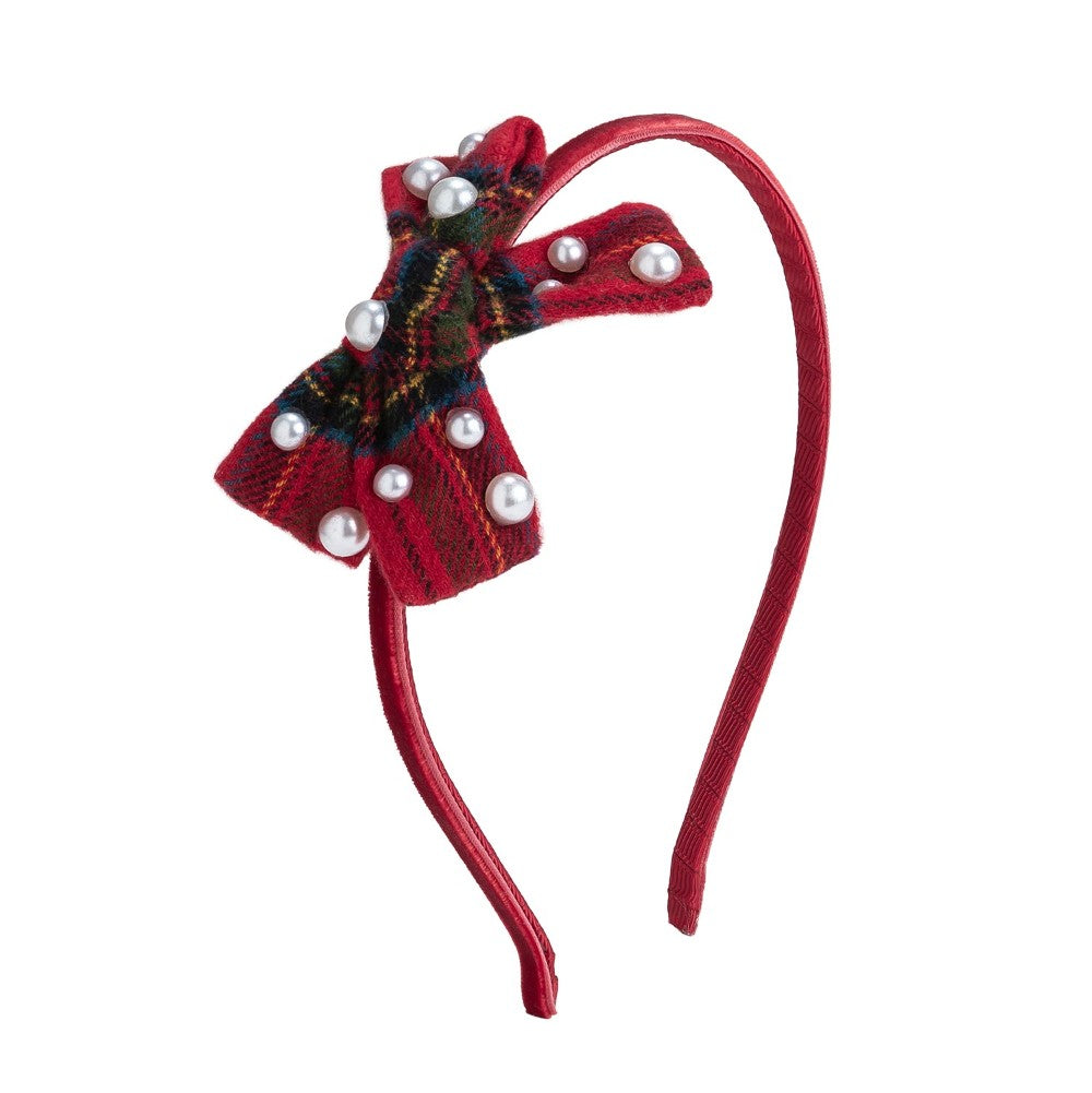 Christmas Tartan Pearl Bow Headband|13503