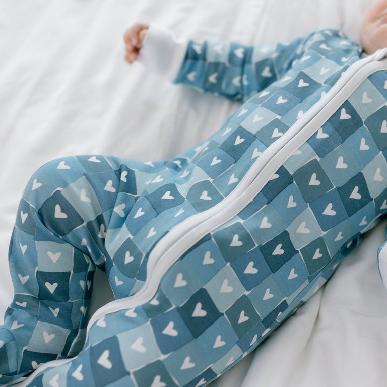 Block Hearts Zip Baby Onesie - Blue|6237