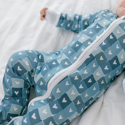 Block Hearts Zip Baby Onesie - Blue|6237
