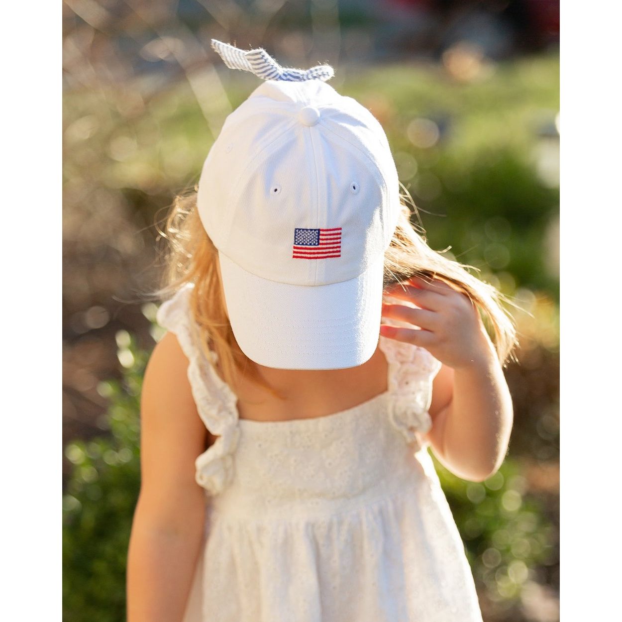 Girls' American Flag Bow Baseball Hat- white|8277
