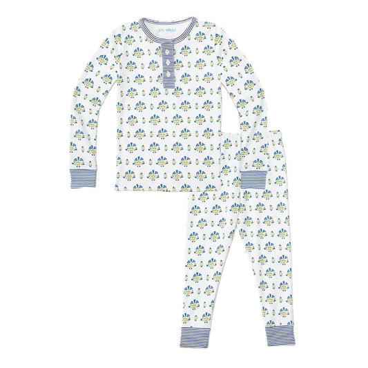 Posy Floral Block Print Two PC Kids Henley Pajamas|7397