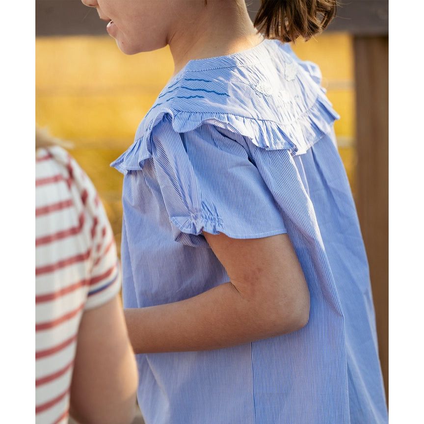Margo Blouse, Blue Pinstripe|6892