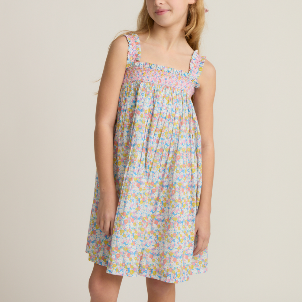 Girls jasmine blossom smocked ruffle strap dress|11460