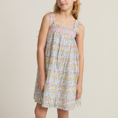 Girls jasmine blossom smocked ruffle strap dress|11460