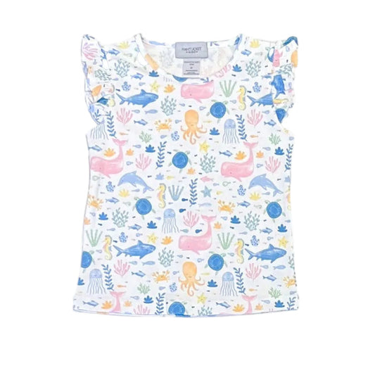Essentials Pima Ruffle Tank-Under The Sea|11569