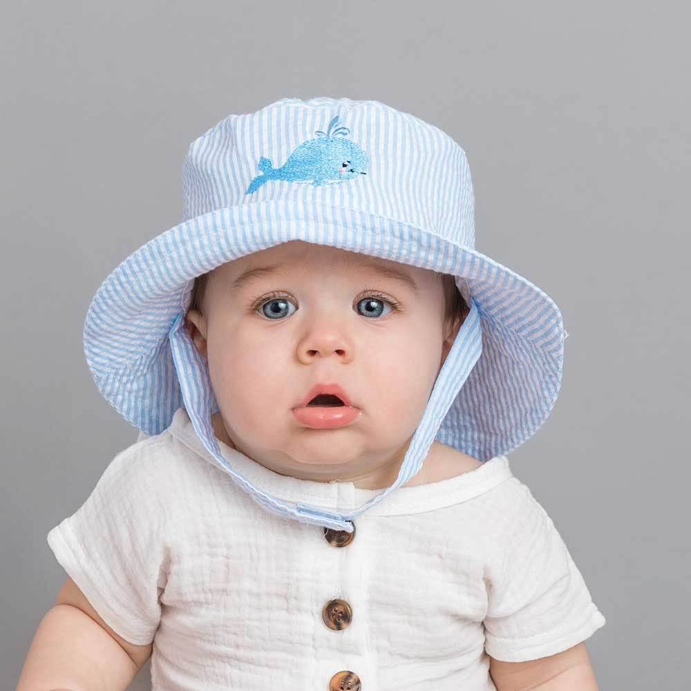 Lt Blue Seersucker Sun Hat w/ Whale