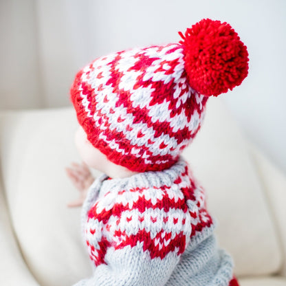 Fairisle Winter Beanie Hat Red