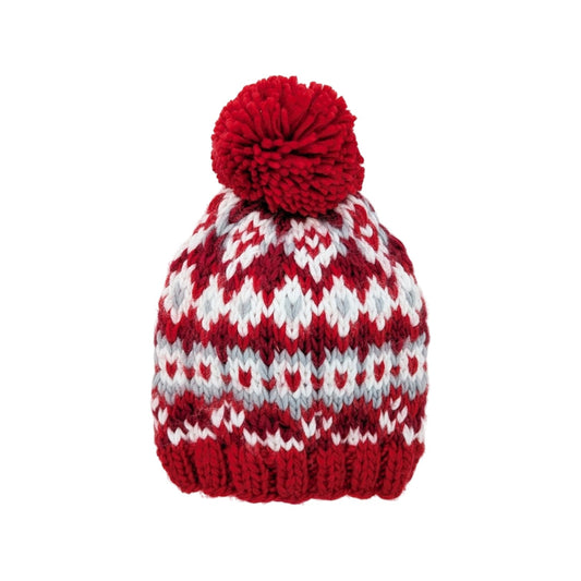 Fairisle Winter Beanie Hat Red