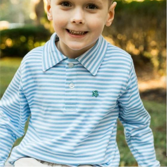Harry Long Sleeved Striped Blue & White Polo Shirt|5142