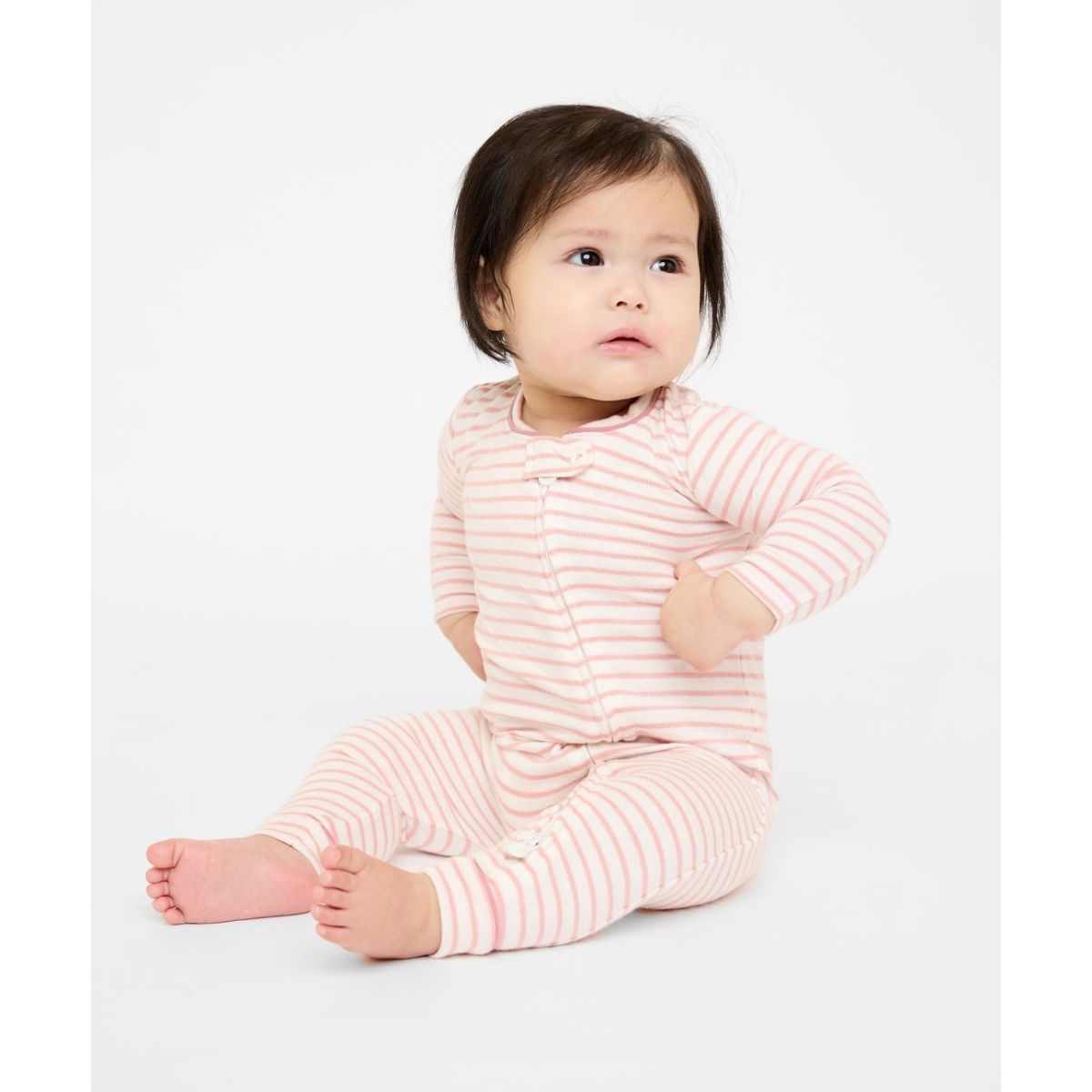 Ziggy Zip Romper, Dusty Rose Mini Stripe|10772