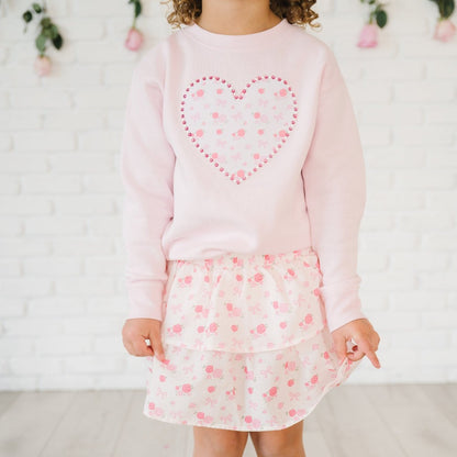 Dainty Rose Pearl Heart Patch Sweatshirt - Ballet|10628