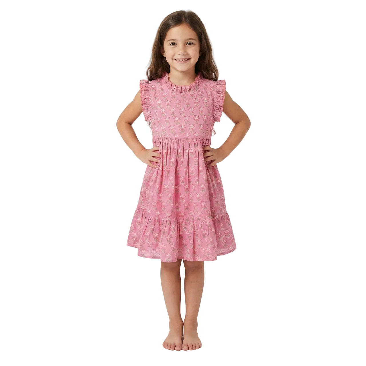 Ondine Ruffle Dress- Pink Palm