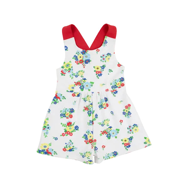 Reagan Romper - Biltmore Blooms (Buckhead Blue)/Richmond Red