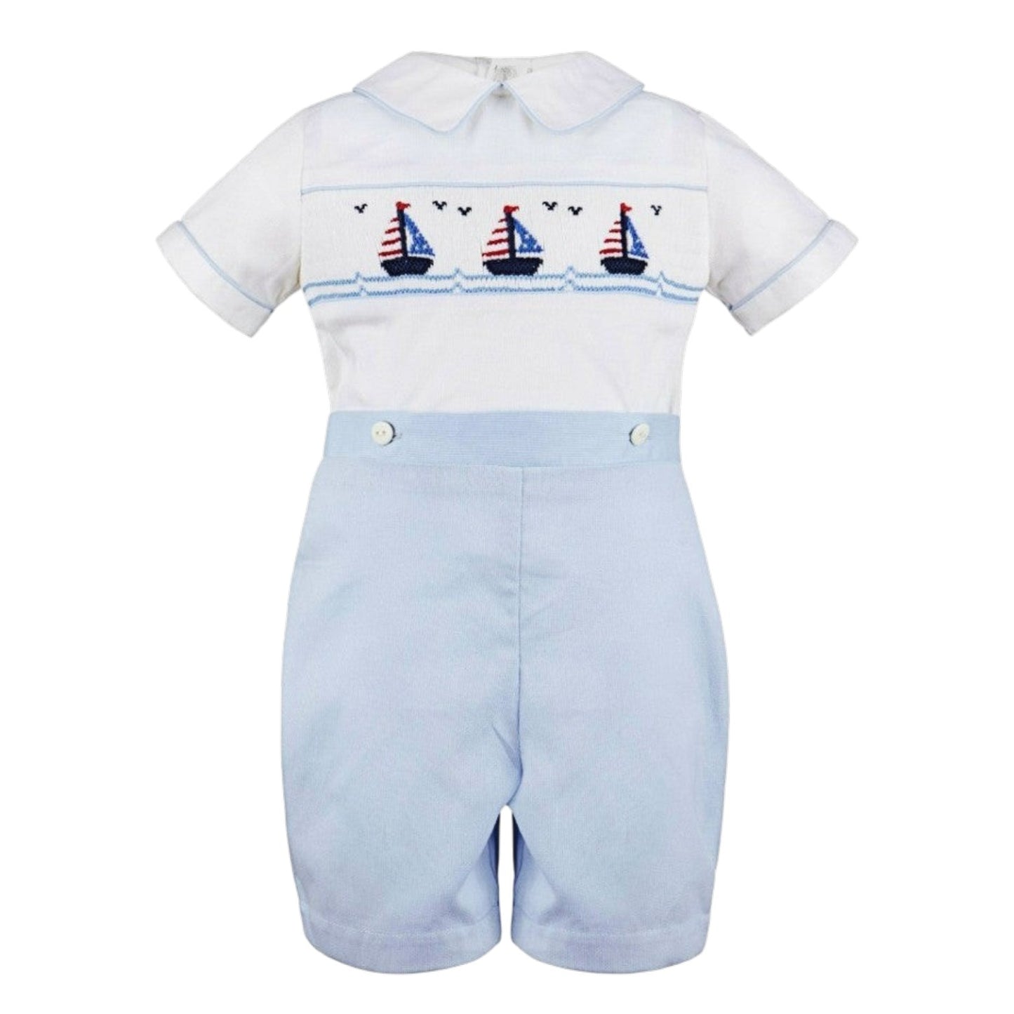 Smocked Sailboats Bobby Suit