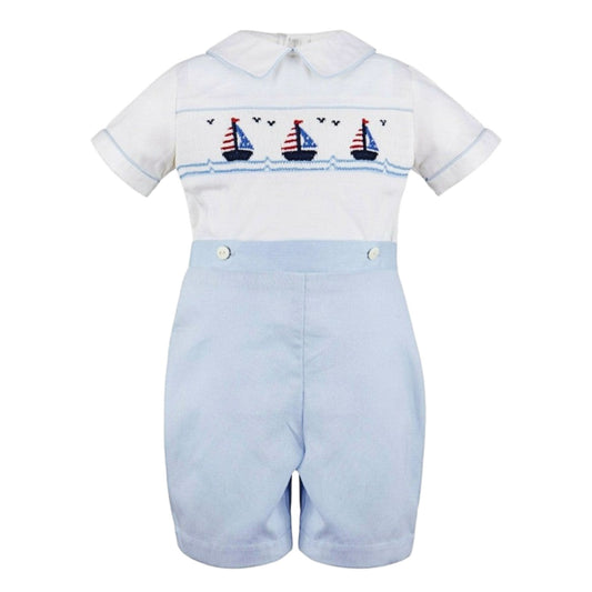 Smocked Sailboats Bobby Suit