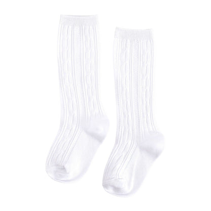 White Cable Knit Knee High Socks