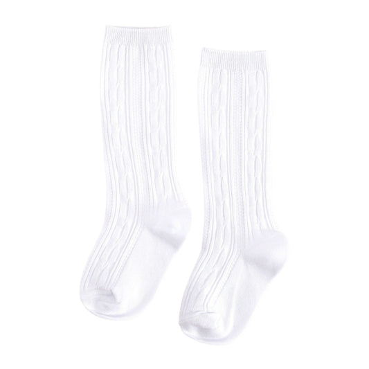 White Cable Knit Knee High Socks